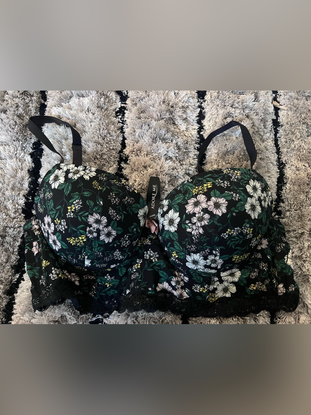 Adore Me Black Floral  Push-Up Bra 34DD NWT
